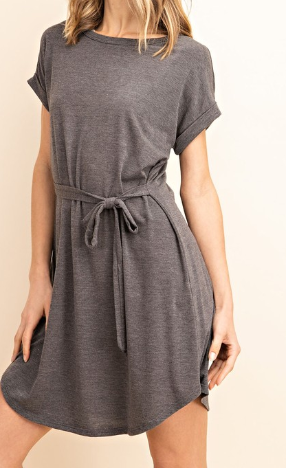 MULTI-WAY TIE WAIST CUFFED SLEEVE KNIT DRESS  Swasey Boutique