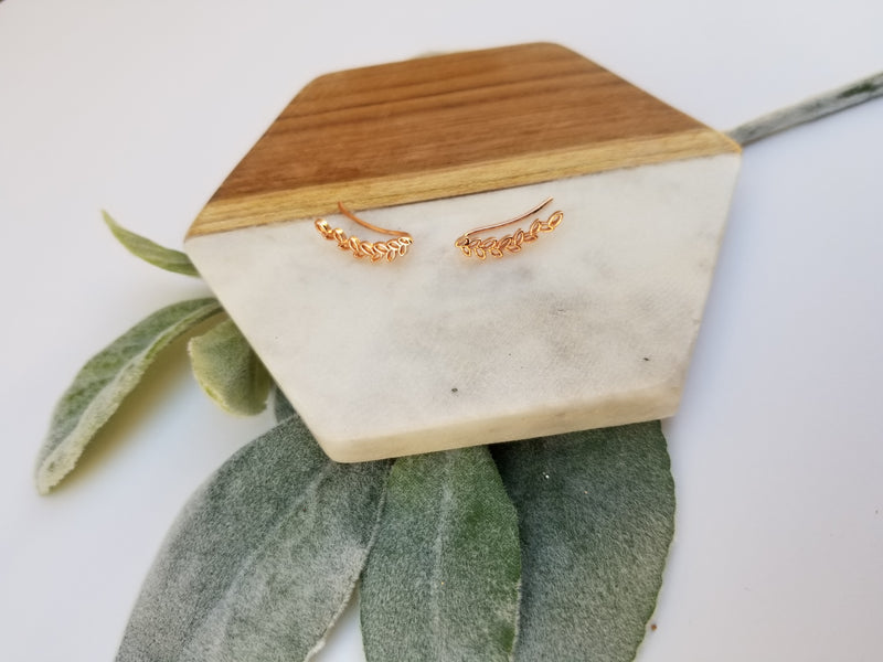 Tiny Leaf Crawler Earrings