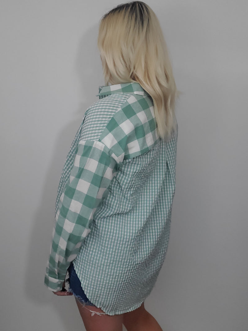 GINGHAM COLORBLOCK BLOUSE