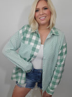 GINGHAM COLORBLOCK BLOUSE