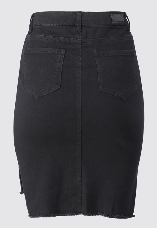 Black Denim Mid Length Pencil Skirt